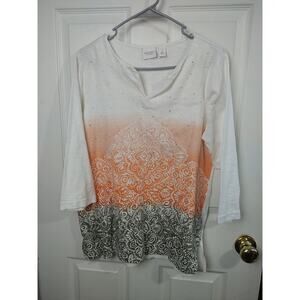 Weekends By Chicos Woman 1/M Ombre Striped Casual 3/4 Sleeve Top